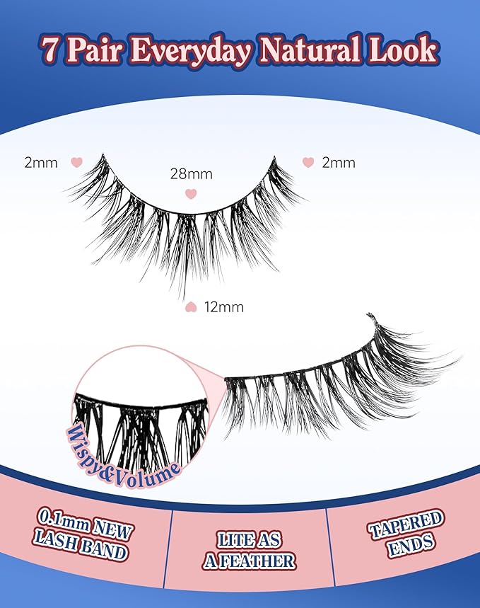 Natural Lashes Wispy Lashes Everyday Natural Look Flared Eyelashes False Eye Lashes Soft Fluffy Lashes False Eyelashes 7 Pairs D20-Velvo Beauty