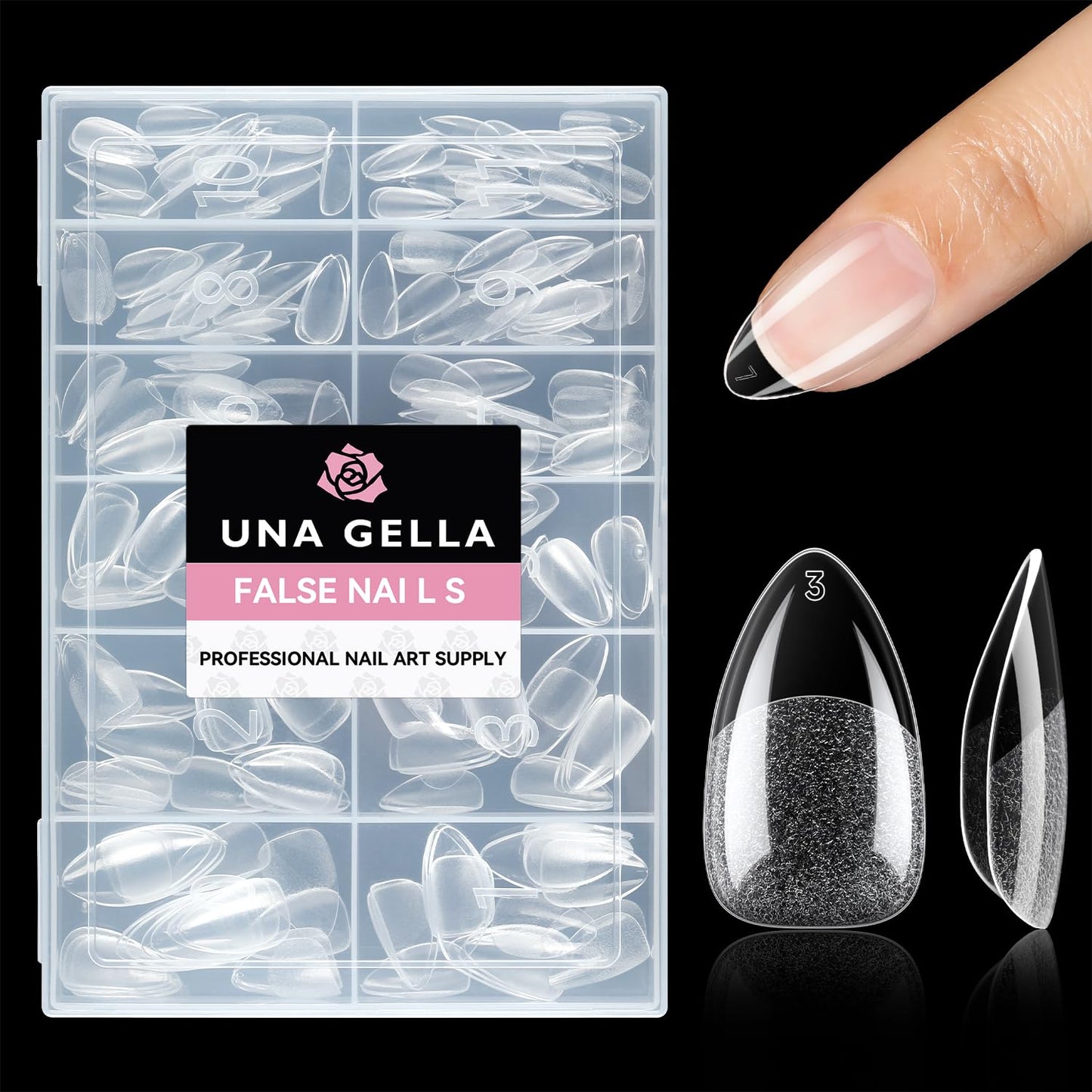 UNA GELLA Short Almond Fake Nails 216pcs Pre-shape Gel Acrylic Nail Tips for Full Cover Nail Extension Home DIY Nail Salon 12 Sizes Gelly Tips-Velvo Beauty