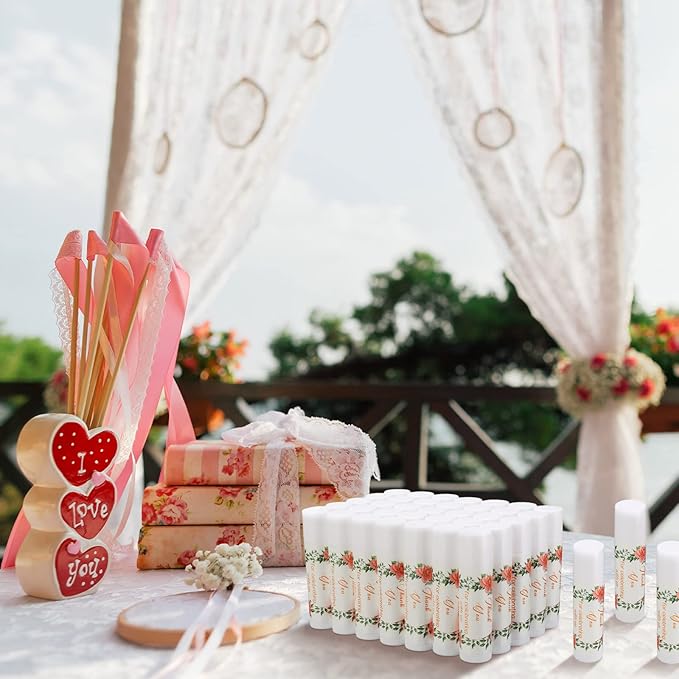 Dunzy 50 Pcs Thank You Gift Lip Balm Bulk Baby Shower Party Favors Bridal Shower Favor Lip Care with Assorted Fruit Flavors Thank You Lipstick for Guest Basket Gift Stuffer (Wedding)-Velvo Beauty