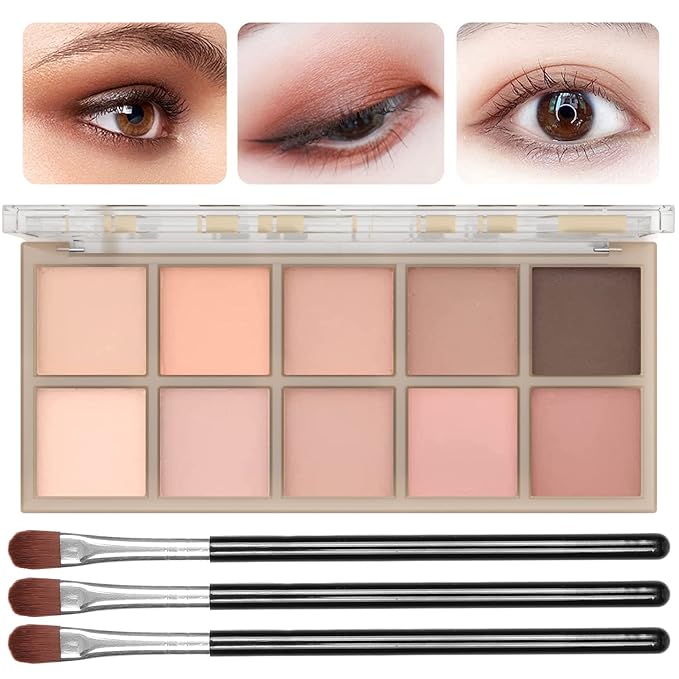 10 Colors Eyeshadow Palette Matte Naked Eye Shadow Makeup,High Pigmented, Naturing-Looking, Ultra-Blendable,Long Lasting High Pigment Nude Eyeshadow with 3 Eyeshadow Brush(Milk Tea)-Velvo Beauty