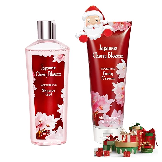 Japanese Cherry Blossom Shower Gel and Body Cream Set - Nourishing and Moisturizing Daily Skincare - 8 fl.oz / 236mL Each, Christmas Gifts for Her and Him (Japanese Cherry Blossom)-Velvo Beauty