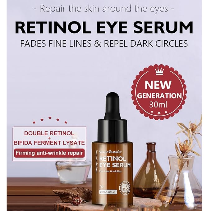 Retinol Eye Serum Anti Aging Under Eye Cream Visibly Reduces Wrinkles Fine Lines in 4-8 Weeks - Tightening Firming with Double Retinol 30ml-Velvo Beauty