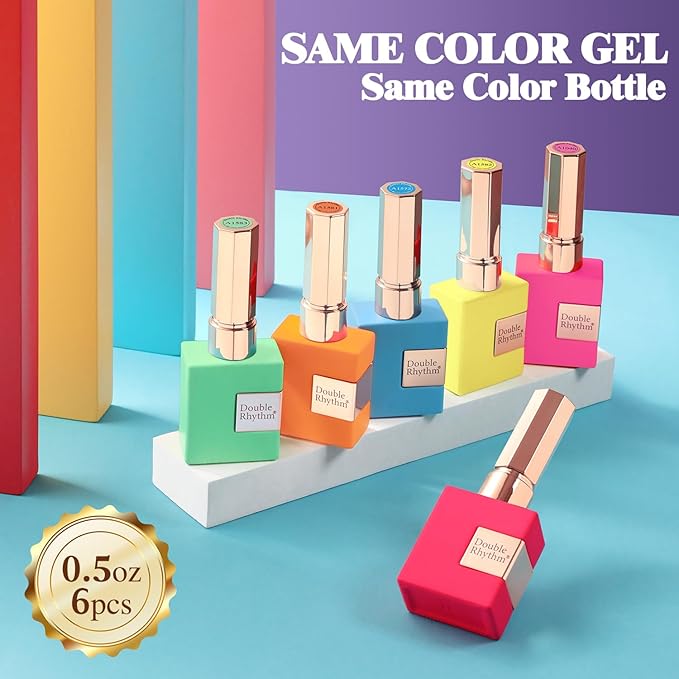Double Rhythm 6 Pcs 15 ML Gel Polish Set Same Color Same Bottle Soak Off Gel Polish Kit Nail Art Manicure Salon DIY at Home for Women (Pastel Red Pink Orange Yellow Green-T6-11)-Velvo Beauty