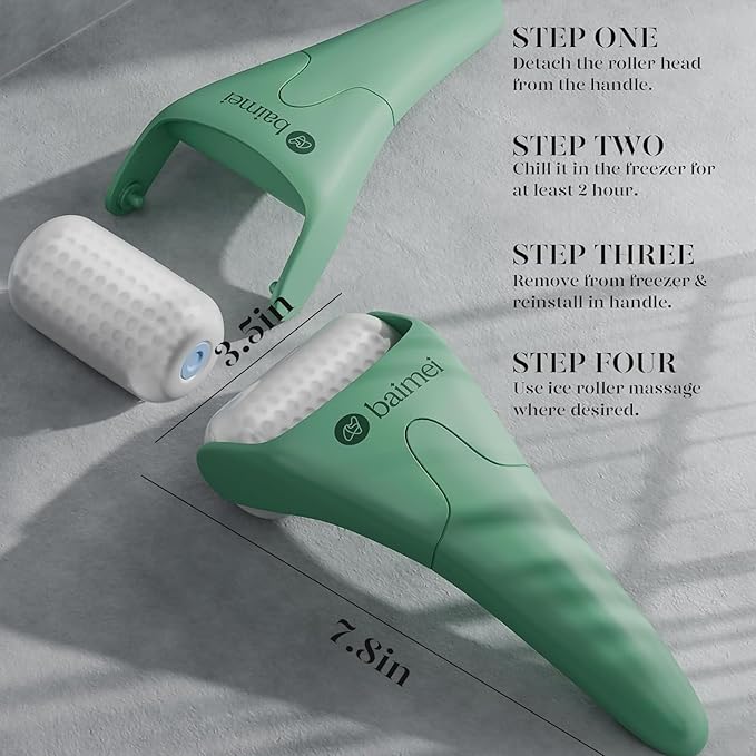 BAIMEI IcyMe Cryotherapy Ice Roller and Gua Sha Facial Tools Reduces Puffiness Migraine Pain Relief, Skin Care Tools for Face Massager Self Care Gift for Men Women - Green-Velvo Beauty