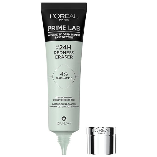 L'Oreal Paris Prime Lab Up to 24H Redness Eraser Face Primer Infused with Niacinamide to Reduce Face Redness and Extend Makeup Wear, 1.01 Fl Oz-Velvo Beauty
