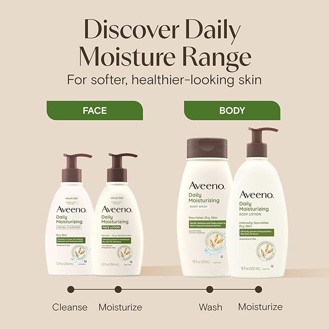 Aveeno Daily Moisturizing Face Lotion with Soothing Prebiotic Oat, Gentle Lotion Nourishes Normal to Dry Skin With Moisture, Sensitive Skin, Fragrance-Free, 12 fl. oz-Velvo Beauty