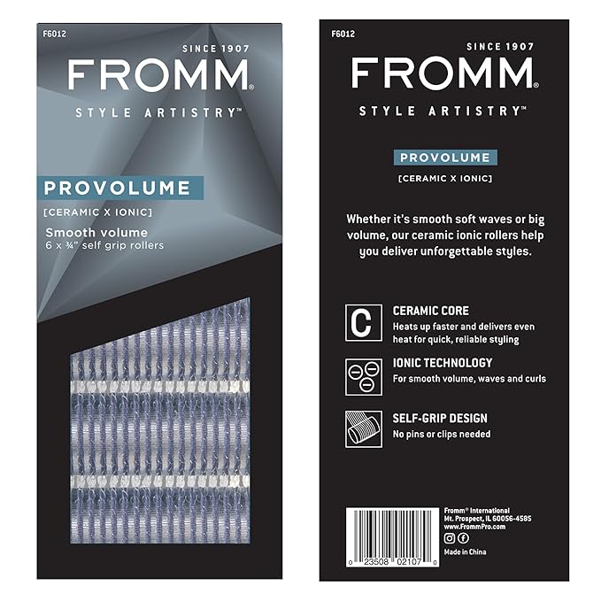 Fromm ProVolume .75" Self-Grip Ceramic Ionic Thermal Hair Rollers, 6 Count Small Salon Quality Hair Curlers for Short, Medium and Long Hair-Velvo Beauty