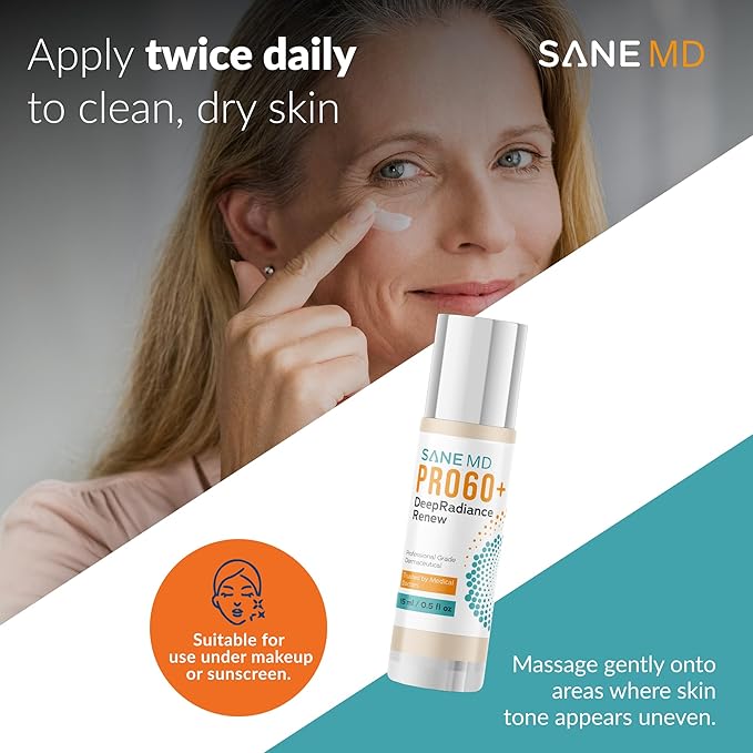 SANE MD PRO60+ DeepRadiance Renew™ Dark Spot Corrector for Face - Even Skin Tone, Radiance and Hydration - Skincare for Adults 60+, 15ml (1 bottle)-Velvo Beauty