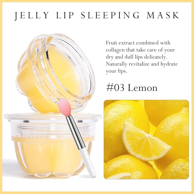 2Pc Jelly Lip Mask Overnight,Fruity Lemon Lip Sleeping Mask Day Night Repair Kawaii Lip Balm Hydrate Plump Dry Lip Scrubs Exfoliator,Lip Care Lip Moisturizer with Collagen-Lemon-Velvo Beauty