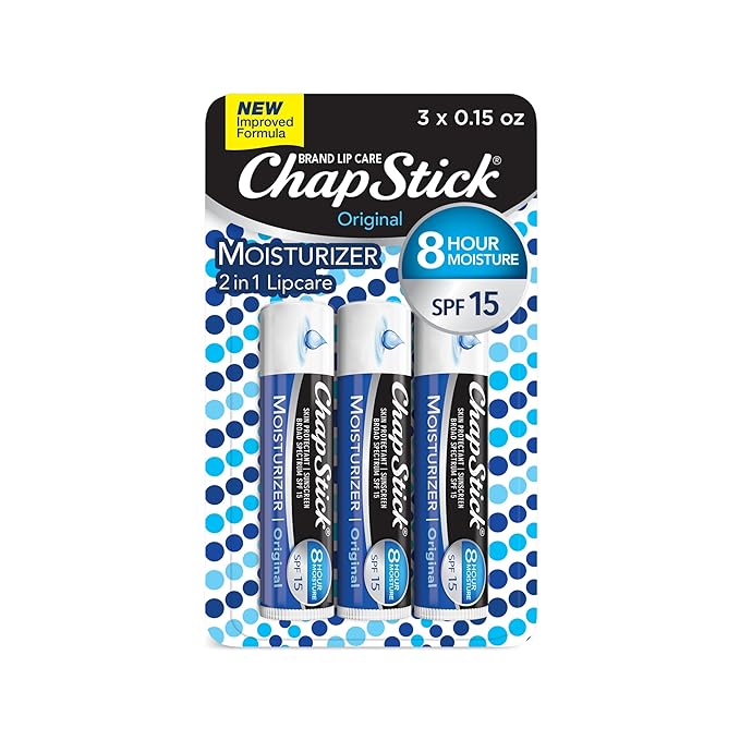 ChapStick Moisturizer Original Lip Balm Tubes, SPF 15 and Skin Protectant - 0.15 Oz, 3 Count (Pack of 1)-Velvo Beauty