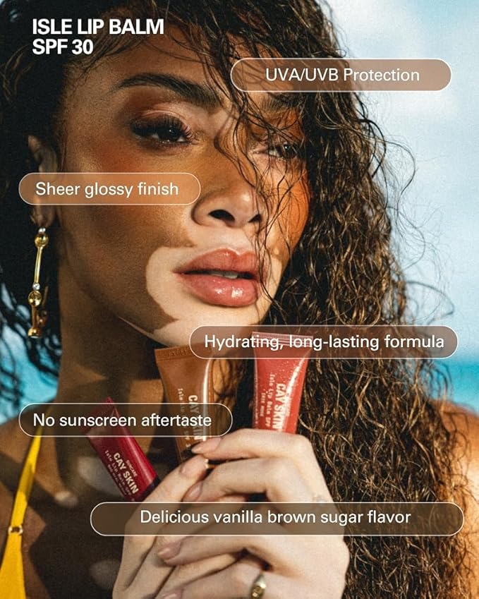 Cay Skin Isle Lip Balm SPF 30 – High Shine, Hydrating, Non-Sticky Lip Gloss in Vanilla Brown Sugar Flavor – Formulated with Natural Ingredients for All Skin Tones – Coral-Velvo Beauty