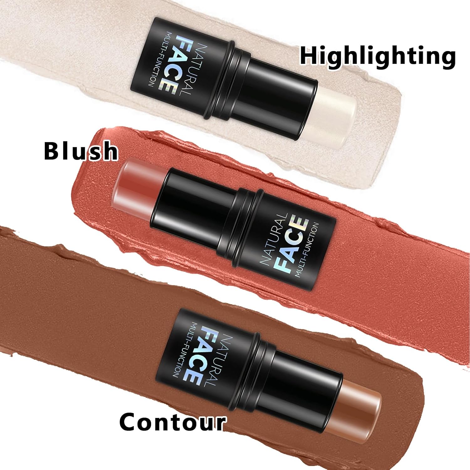 3Pcs Cream Contour Stick Makeup Kit, Shades with Highlighter, Blush and Bronzer Contour Stick for Sculpt the Cheeks, Long Lasting, Waterproof, Matte & Dewy Finish FAIR(7+9+11)-Velvo Beauty