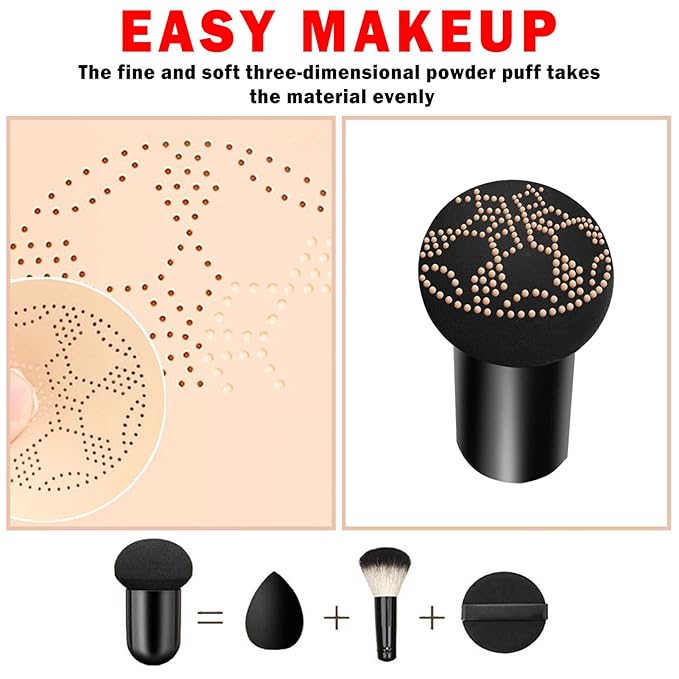 2PCS Mushroom Head Air Cushion CC Cream BB Cream Foundation,Moisturizing Concealer Makeup Base Foundation,Long Lasting Full Coverage Foundation with Mushroom Makeup Sponge(Natural)-Velvo Beauty