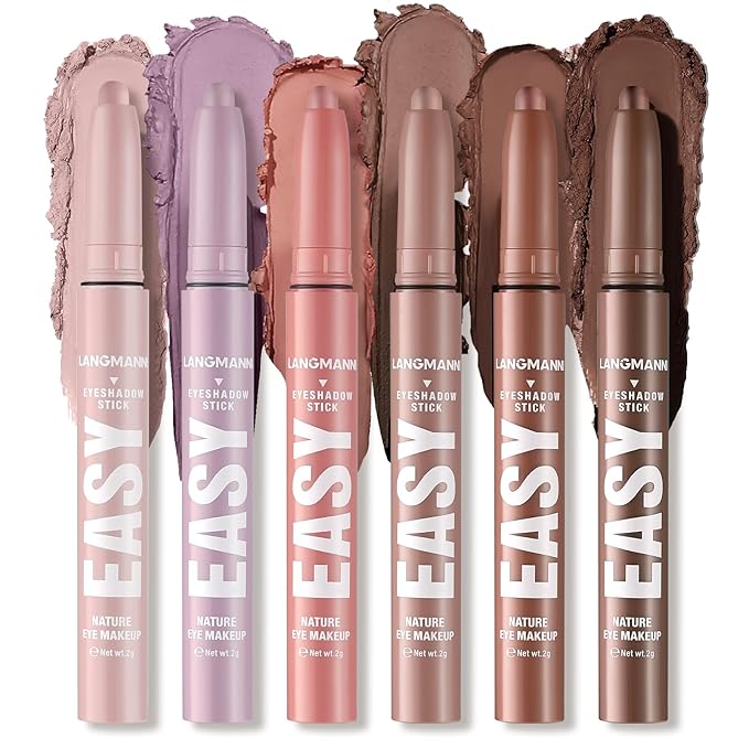 LANGMANNI Eyeshadow Stick, 6 PCS Waterproof Multi-Color Eyeshadow Pen Set, Creamy Long-Lasting Eye Makeup Kit, Natural & Shimmer Shades Contour Stick, Perfect Gifts For Women (#A)-Velvo Beauty