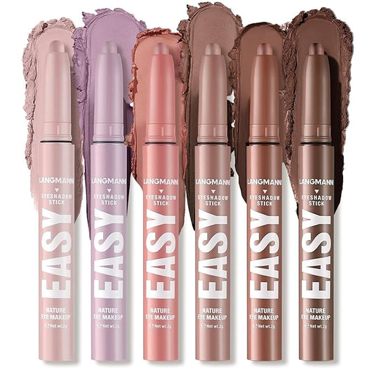 LANGMANNI Eyeshadow Stick, 6 PCS Waterproof Multi-Color Eyeshadow Pen Set, Creamy Long-Lasting Eye Makeup Kit, Natural & Shimmer Shades Contour Stick, Perfect Gifts For Women (#A)-Velvo Beauty