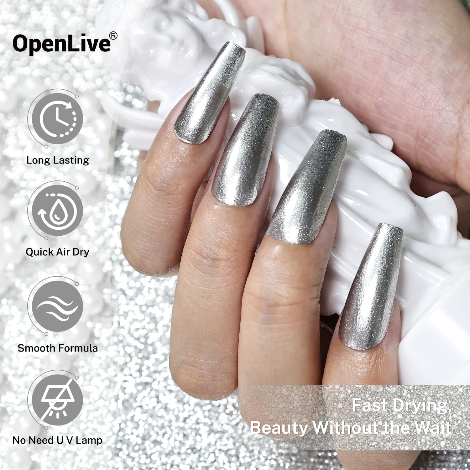 16.5ml Glitter Silver Nail Polish Large Volume Quick Dry Nail Polish, Long Lasting Shine, Fingernail Toenail Nail Art DIY Home Travel Nail Art Gift-Velvo Beauty