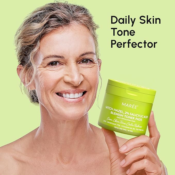 MAREE Blemish Toner Polishes - Daily Facial Radiance Toner Polish - Witch Hazel Pads Acne Face Toning - Acne Skin Care with BHA Salicylic Acid - Blemish Clearing Witch Hazel Wipes-Velvo Beauty