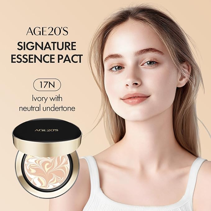 AGE20'S Signature Essence Pact SPF 50+ | Pack of 1 | 17N IVORY | Cream Foundation, Dewy Finish, Natural Coverage | Korean Cushion Foundation-Velvo Beauty