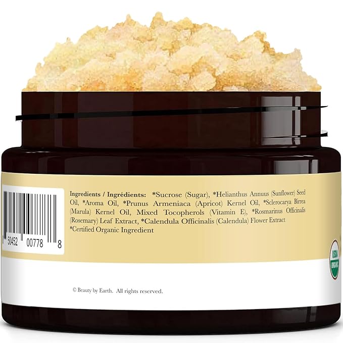 Organic Vanilla Coconut Body Scrub - USA Made Sugar Scrub with Natural Ingredients, Moisturizing Body & Foot Exfoliator for Dry and Sensitive Skin, Removes Dead Skin Cells & Reduces Ingrown Hair-Velvo Beauty
