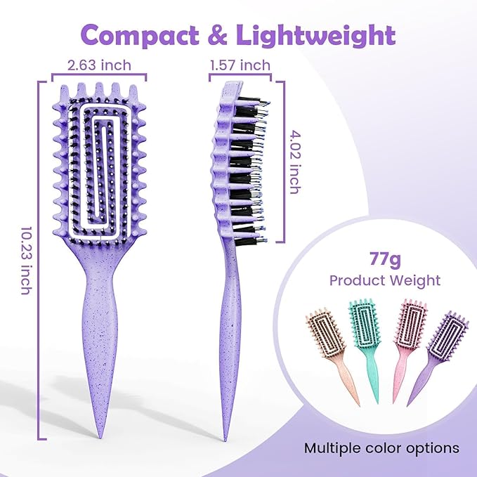 Curl Defining Brush, Curly Hair Brush Defining with Side Gear for Combing, Shaping, and Styling Curly Hair, Lightweight Candy Brush Suitable for All Wet or Dry Hair Types for Women and Men (Purple)-Velvo Beauty