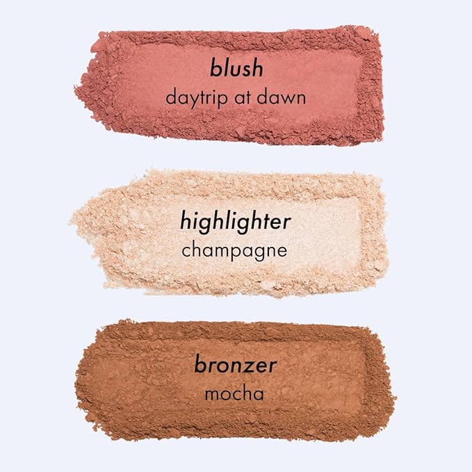 Subtl Beauty 3-in-1 travel makeup kit by subtl staks | powder blush, bronzer, and highlighter | includes mirror lid and mini brush | for medium-tan skin tones-Velvo Beauty