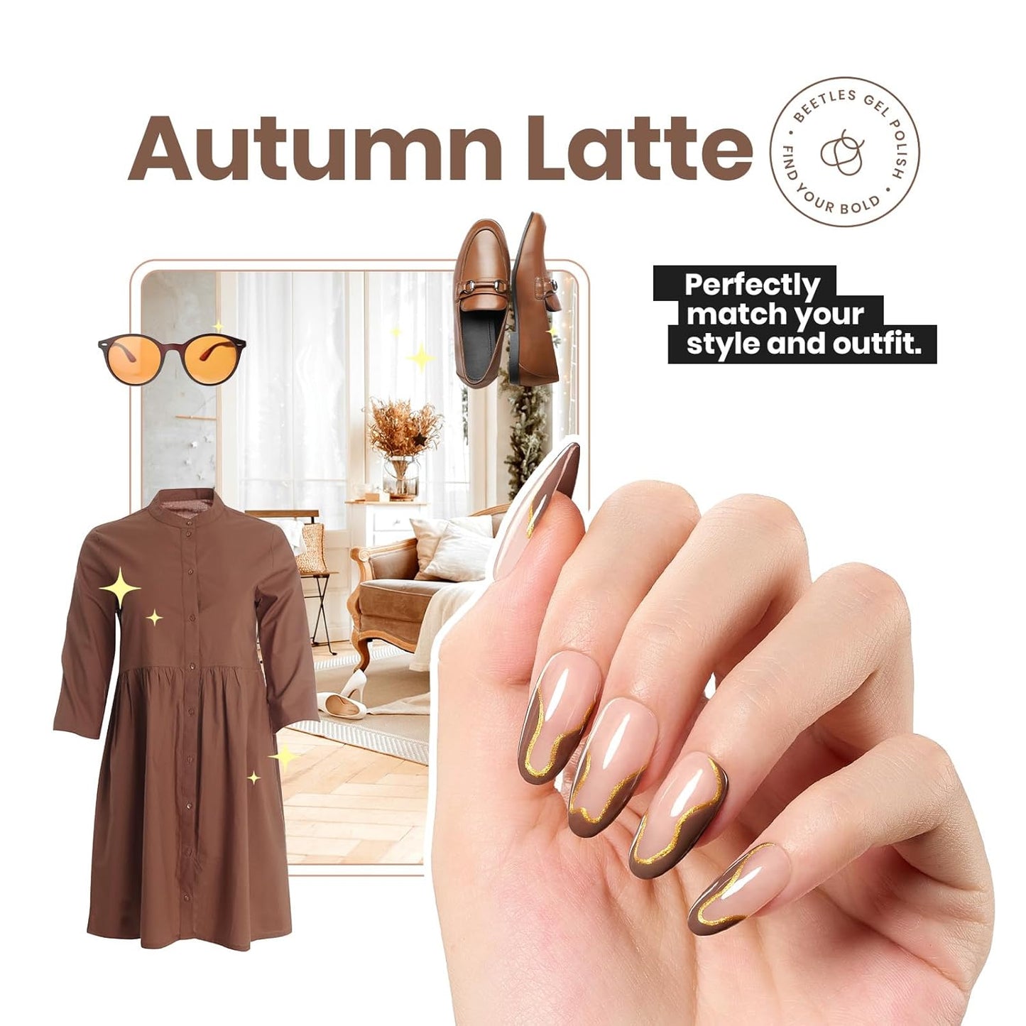 Beetles Mocha Mousse Nail Polish –No UV Needed, Air Dry –Warm Taupe Glossy Lacquer,Fast Drying, Long Lasting, Elegant Neutral Color At-Home DIY & Salon-Velvo Beauty