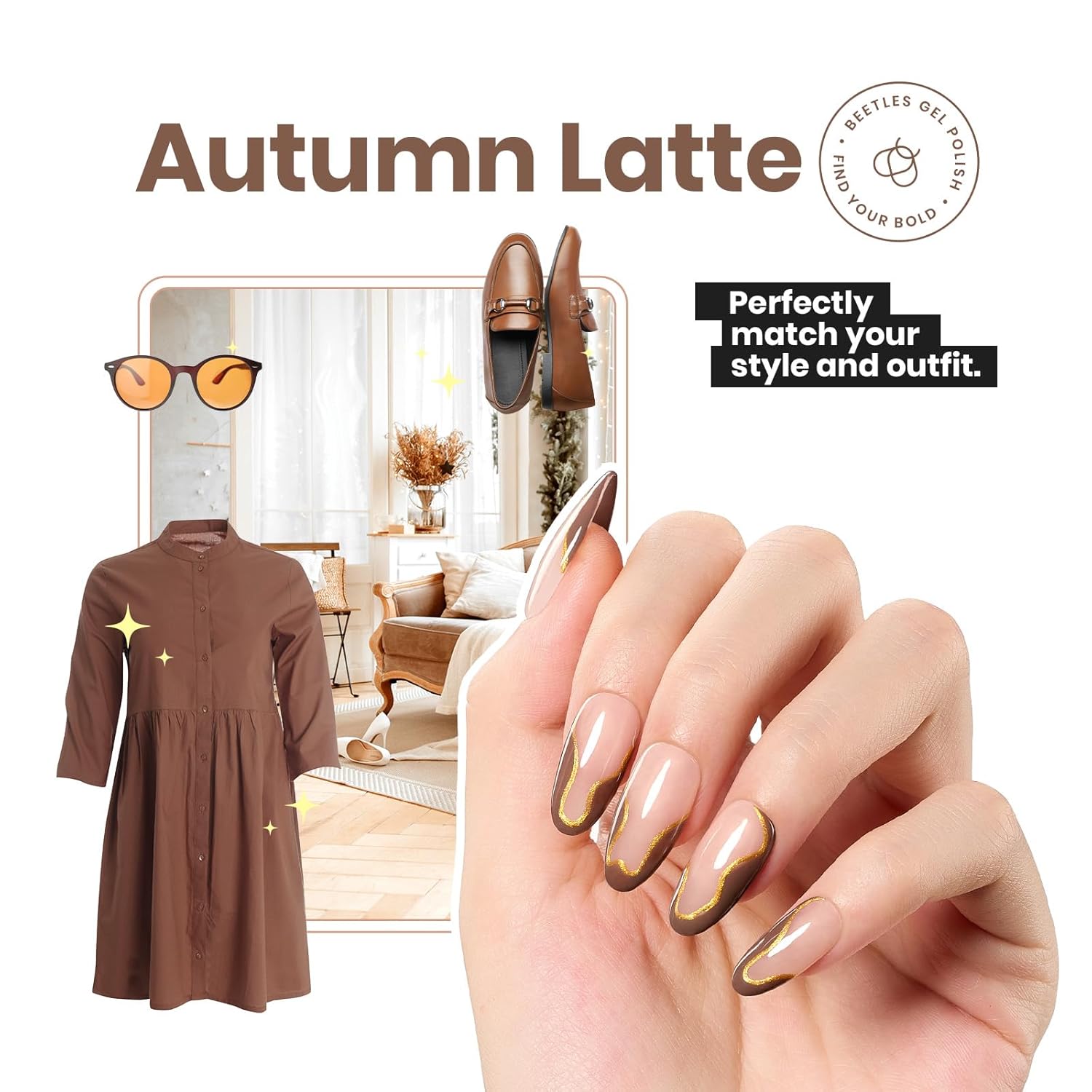 Beetles Mocha Mousse Nail Polish –No UV Needed, Air Dry –Warm Taupe Glossy Lacquer,Fast Drying, Long Lasting, Elegant Neutral Color At-Home DIY & Salon-Velvo Beauty