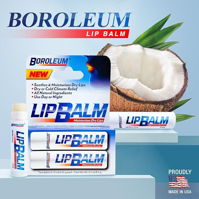 Natural Lip Balm by Boroleum | Best Chapped Lip Moisturizer for Dry Cracked Lips | All Natural Ingredients for Men Women and Kids | 4.25 gr. Tubes, 2 Lip Balms Per Pack-Velvo Beauty