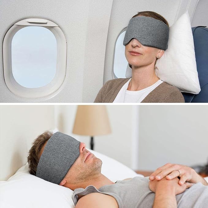 FRESHME Cotton Sleep Eye Mask for Women Men - 100% Blocking Light Travel Blindfold, Soft Zero Pressure Grey Eyes Cover with Adjustable Velcro Strap for Side Sleeper Night Sleeping, Work Nap and Yoga-Velvo Beauty