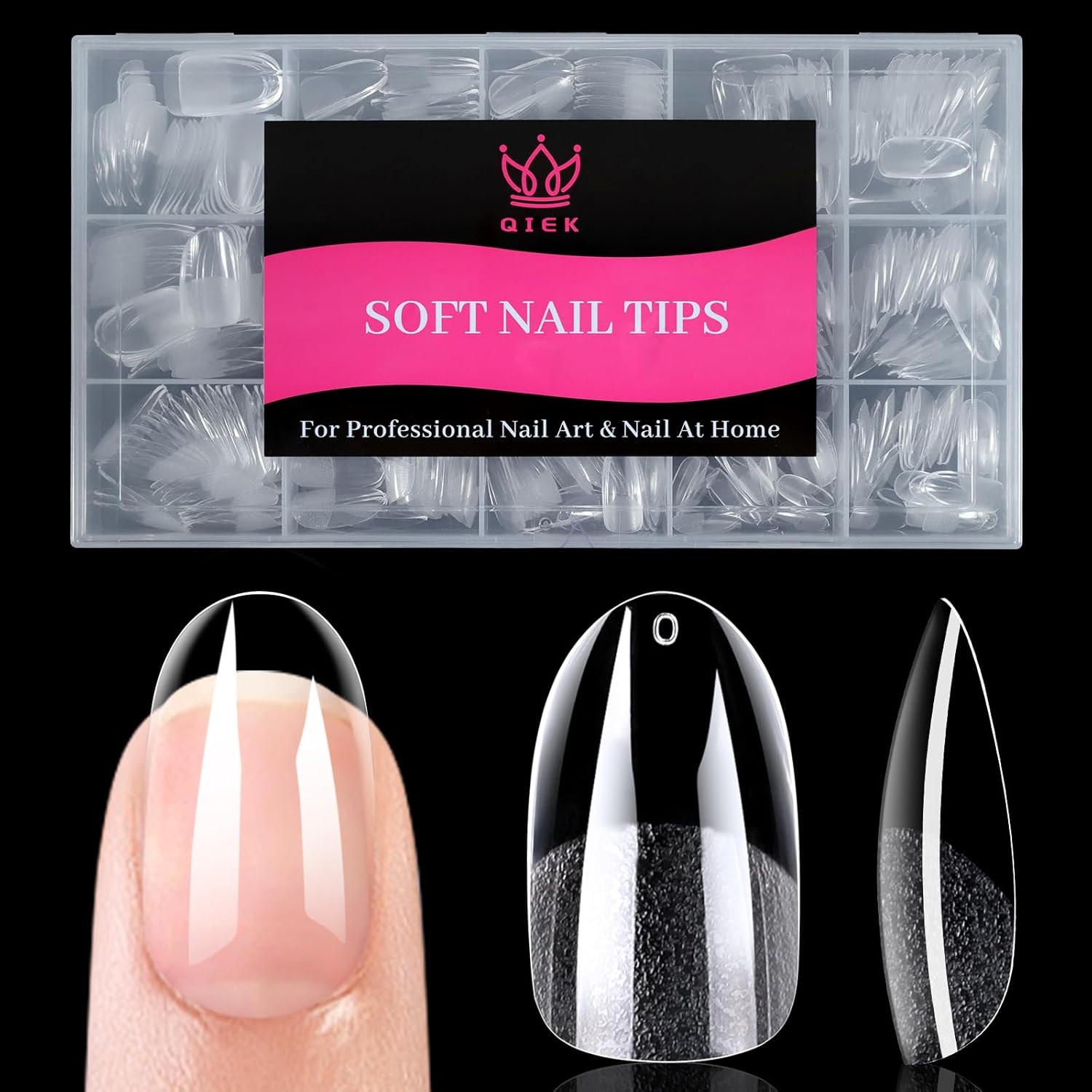 Medium Round False Nail Tips, 15 Sizes 510 PCS Clear Soft Press On Fake Nail Pre-shaped Half Matte Full Cover Gel Nail Tips Extensions Strong Thick Long Lasting for DIY Beginners & Salon Manicure-Velvo Beauty