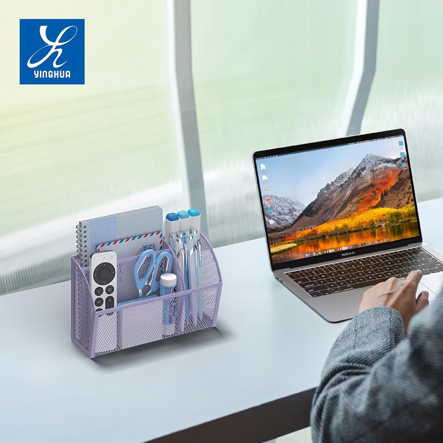 YINGHUA Strong Magnetic Pen Holder for Whiteboard and Refrigerator 3 Compartments Metal Mesh Organizer Space Saving Shelf for Office School Home and Locker - Purple-Velvo Beauty