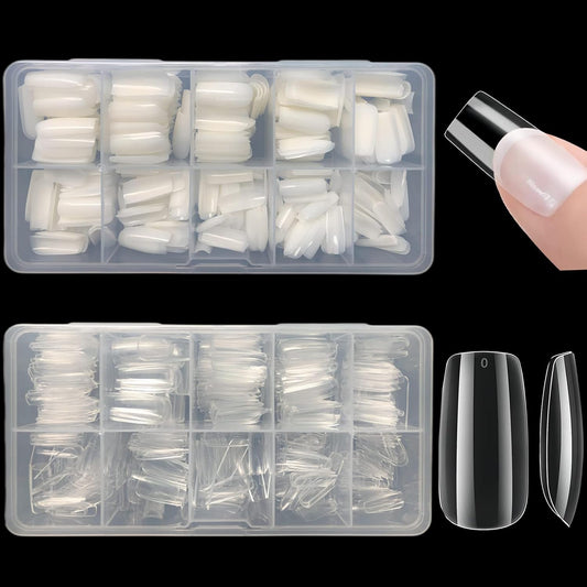 Short Square Nail Tips,1000 PCS Artificial Full Cover Fake Nails Soft Gel Tips 10 Sizes with Box for Home DIY Nail Salon (Clear and Natural 3)-Velvo Beauty