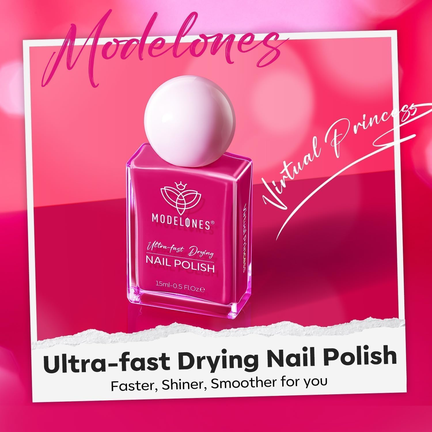 modelones Hot Pink Nail Polish, 15ML Bright Pink Quick Dry Nail Lacquer Strengthener Long Last Shine Fingernail Toe Nail Art DIY Valentine's Day Manicure Gift for Women Girls-Velvo Beauty