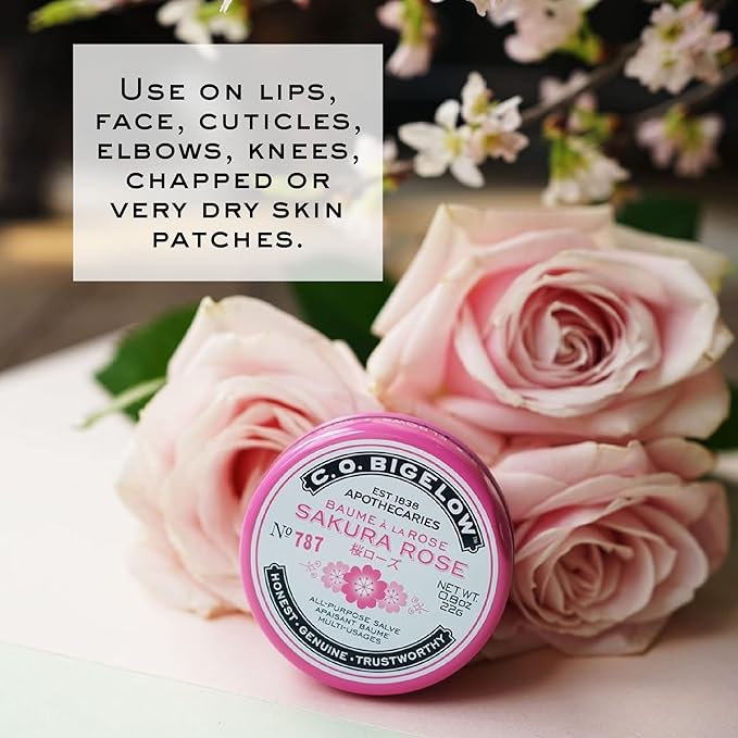 C.O. Bigelow All Purpose Salve Lip Balm Tins, Sakura Rose Salve Pack of 3 for Chapped Lips & Dry Skin - Moisturizing Lip, Cuticle and Skin Salves, 0.8 oz each-Velvo Beauty