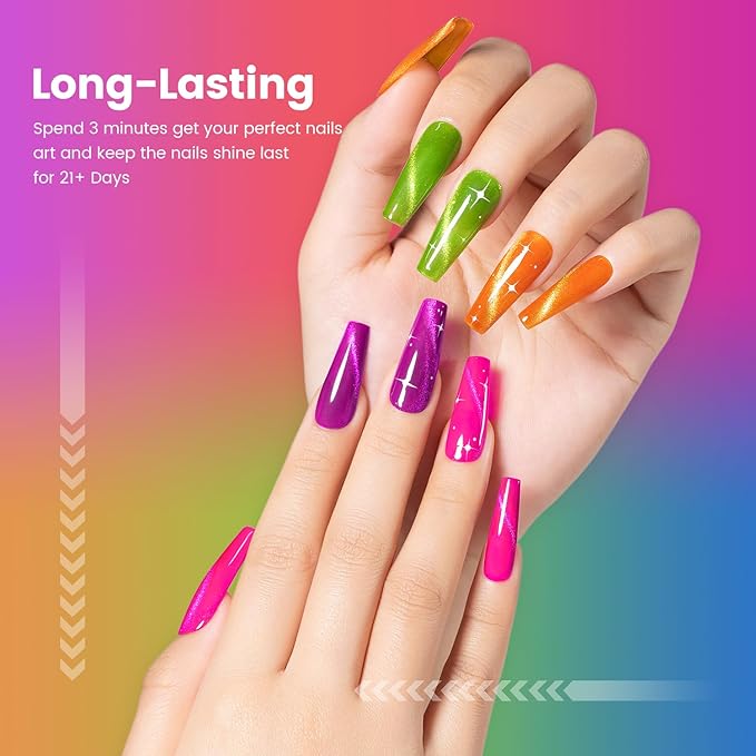 RARJSM 9D Neon Cat Eye Gel Nail Polish Set 6 Colors Velvet Silver Glitter Bright Orange Blue Red Green Rose Purple Ice Gel Polish with Magnet Stick UV LED Curing Requires Soak Off Home Salon Diy-Velvo Beauty