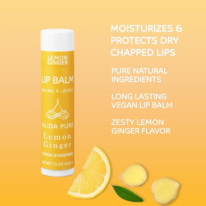 Lemon Ginger Lip Balm Collection, Vegan Lip Balm Set, Bees Wax Free, with Avocado Oil, Organic Jojoba Oil, Vitamin E, Natural Moisturizer For Dry, Cracked, or Chapped Lips, 3 Tube Set-Velvo Beauty