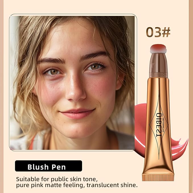 MEICOLY Liquid Blush Beauty Wand, Matte Face Blush with Cushion Applicator,Natural Finish Silky Smooth Creamy Blush Makeup, Lightweight Blendable Blush Stick for Cheek Lip,Cruelty-free,03 Peach-Velvo Beauty