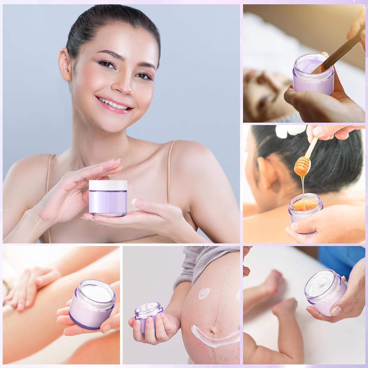 Domensi 32 Pcs 2 oz Glass Jars with Lids Travel Size Round Leakproof Empty Cosmetic Jars with Inner Liners Lid for Storing Makeup Lotions Face Cream Ointments Candle DIY Making (Light Purple)-Velvo Beauty