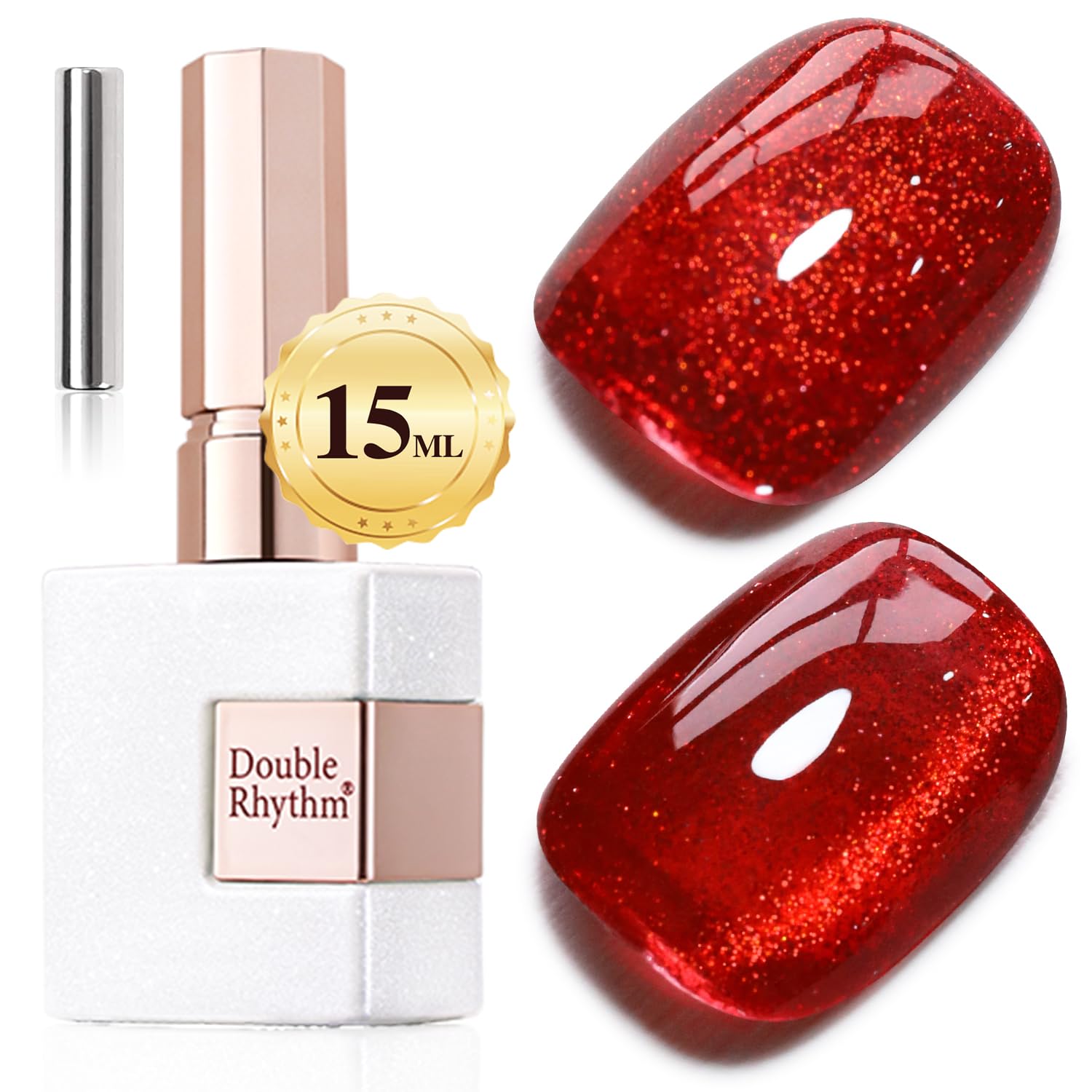 Double Rhythm Jelly Glass Cat Eye Gel Polish with Magnet 15ML Holographic Glitter Shimmer Translucent Sheer Color Magnetic Nail Polish Salon DIY at Home (Blood Red-MC1107)-Velvo Beauty
