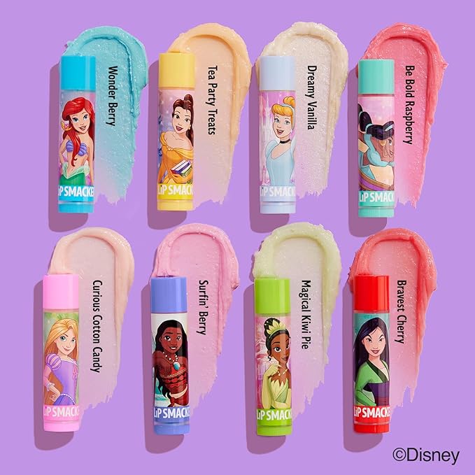 Lip Smacker Disney Princess Flavored Lip Balm Party Pack 8 Count, Clear, For Kids-Velvo Beauty