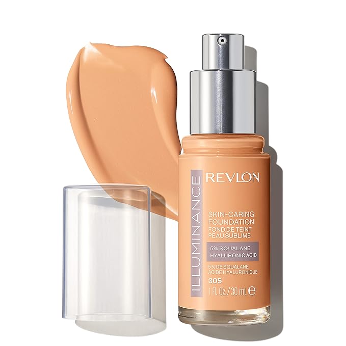 REVLON Illuminance Skin-Caring Liquid Foundation, Hyaluronic Acid, Hydrating and Nourishing Formula with Medium Coverage, 305 Medium Sand (Pack of 1)-Velvo Beauty