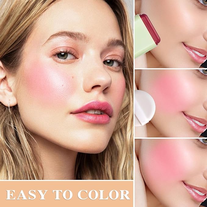 Cream Blush Stick,Waterproof Multi Makeup Cream Stick,Lightweight,Long-lasting,Easy To Use,2 in 2 Multi Blush for Cheeks & Lip Tint & Eyeshadow Makeup,Suitable for All Skin B-Velvo Beauty