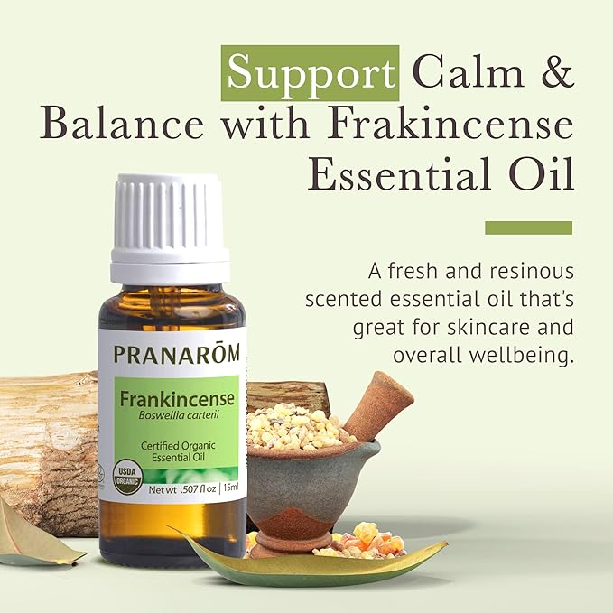 Pranarom USDA Certified Organic Frankincense Essential Oil (15ml), 100% Pure Undiluted Therapeutic Grade from Somalia for Aromatherapy, Diffuser, Skincare, Relaxation, Meditation-Velvo Beauty
