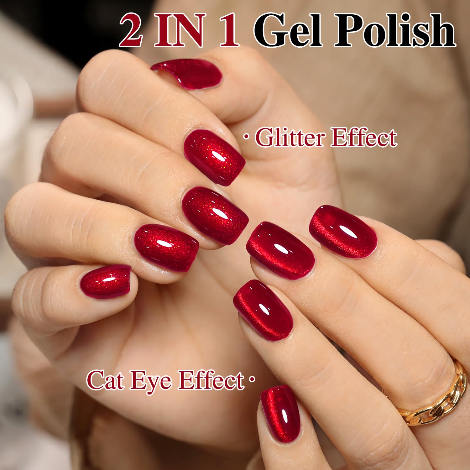 Double Rhythm Jelly Glass Cat Eye Gel Polish with Magnet 15ML Holographic Glitter Shimmer Translucent Sheer Color Magnetic Nail Polish Salon DIY at Home (Blood Red-MC1107)-Velvo Beauty