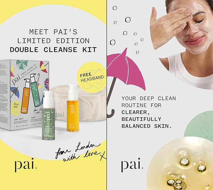 Pai Skincare London | DOUBLE CLEANSE - FROM LONDON WITH LOVE Beauty Gift Set. Organic Face Wash, Makeup Remover & Headband, Suitable for Sensitive Skin & All Skin Types. Made In London.-Velvo Beauty