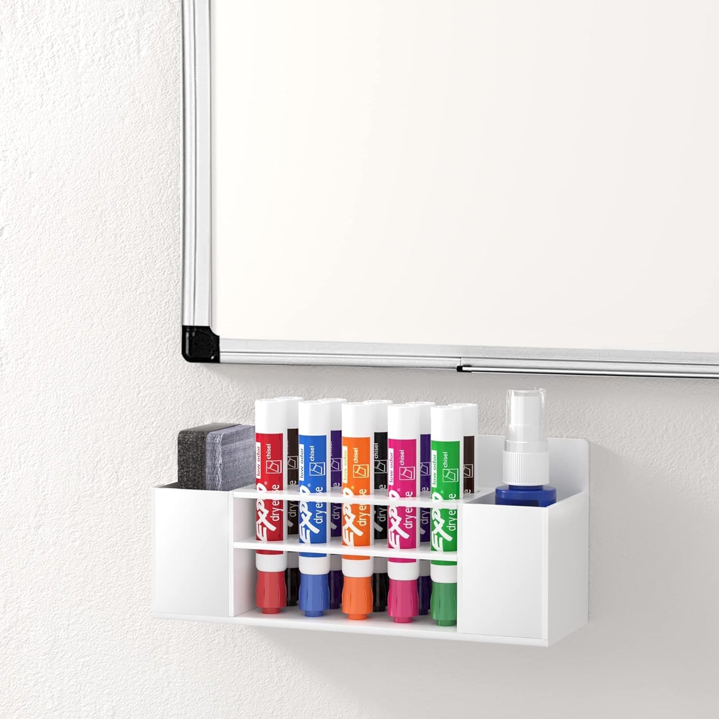 HBlife 2 Pcs Acrylic Magnetic Dry Erase Marker Holder for Whiteboard, Wall Mount 10 Slots Magnet Pen Pencil Holder for Fridge Refrigerator, Locker Organizer Accessories for Classroom Office, White-Velvo Beauty