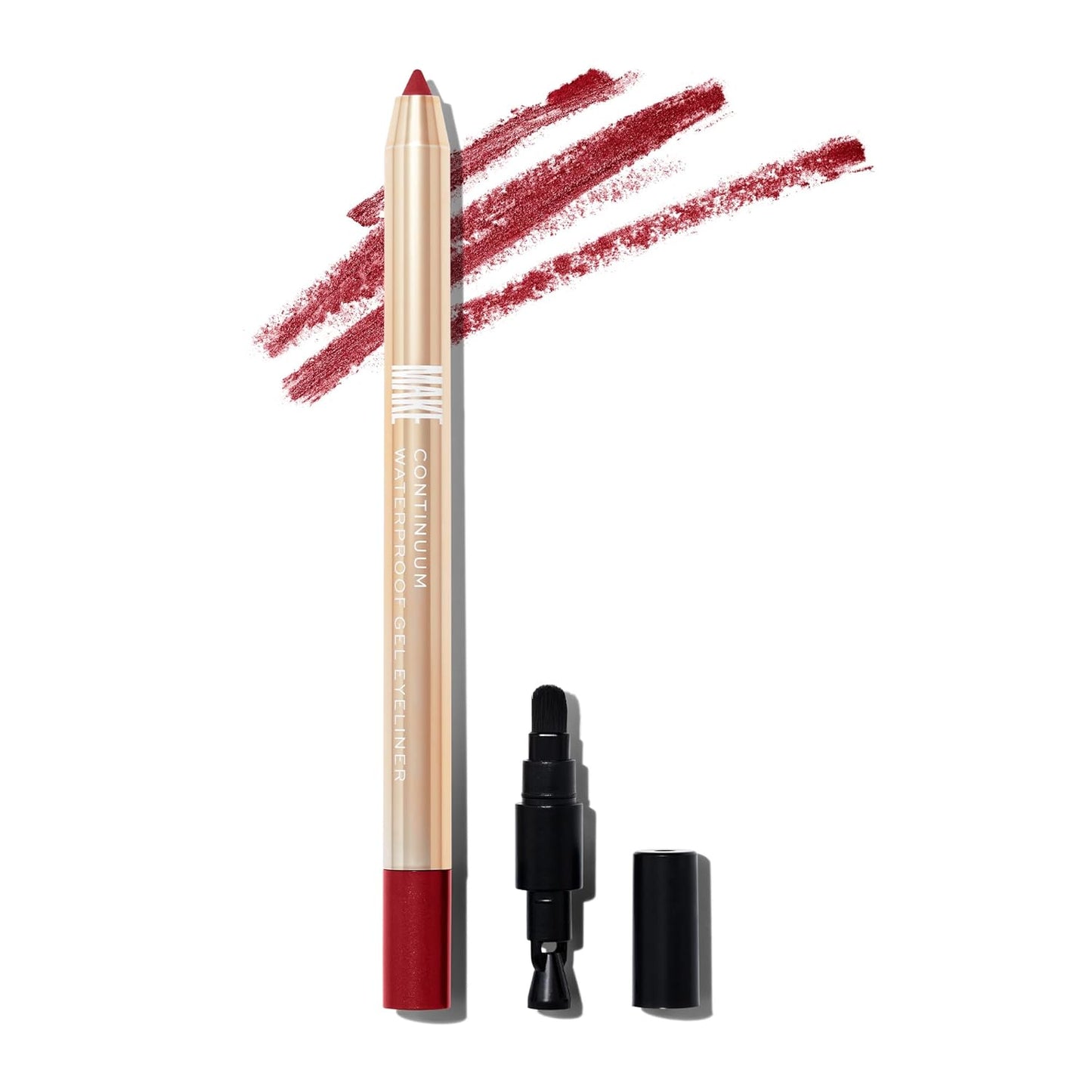 MAKE Beauty Continuum Waterproof Gel Eyeliner Pencil. Creamy, Pigmented Multi-Use, including Waterline with Built-in Sharpener and Blending Brush. Smudge-Proof Makeup. Shade - Retrograde, Burnt Red-Velvo Beauty