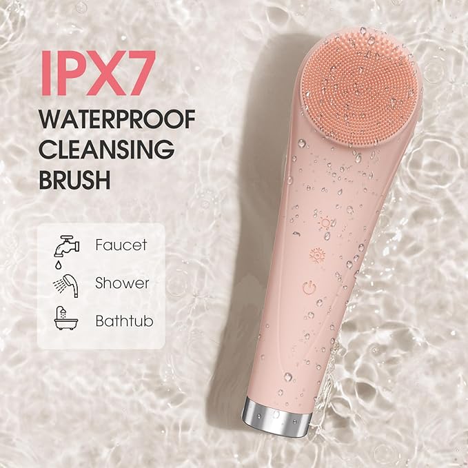 Facial Cleansing Brush,Silicone Face Scrubber,Pore Scrubber for Women Men,IPX7 Waterproof Exfoliating Face Brush,Rechargeable Electric Face Scrub,Pink-Velvo Beauty