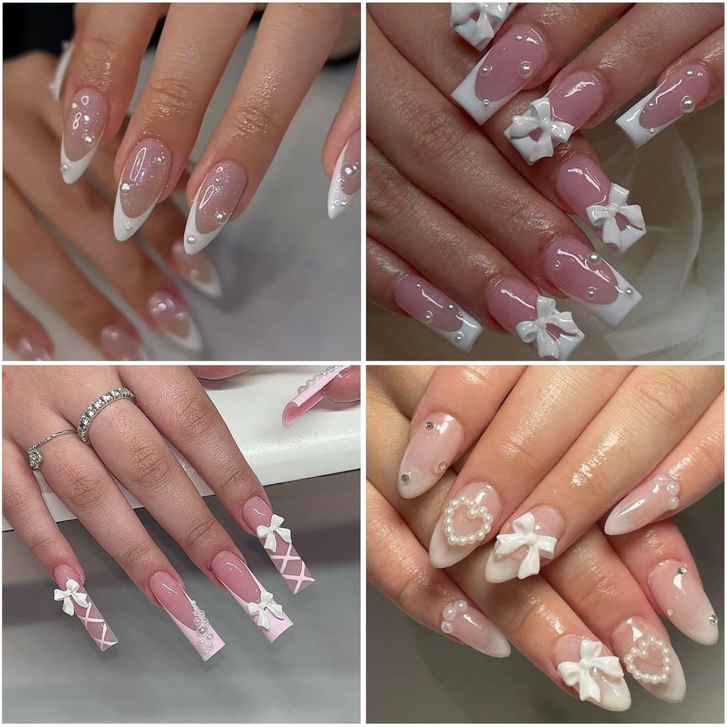 Nail Art Pearls with Glue Gel Flatback Pearls White Bow Nail Charms Heart Butterfly Nails Gems Pearls Accessories for Women Nails Design Decoration-Velvo Beauty