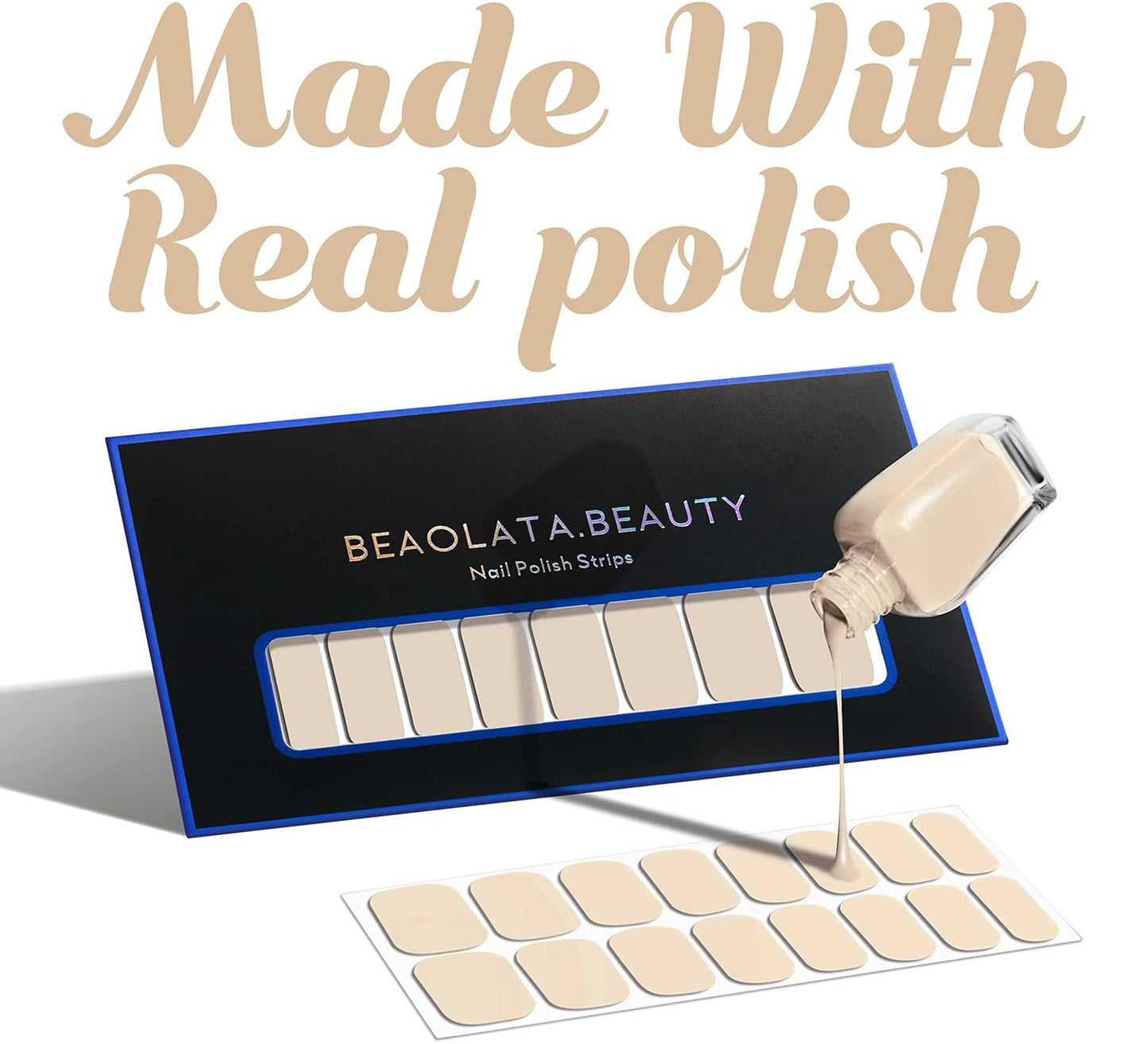 Nail Polish Strips, 32PCS Salon Quality Wraps, Long Lasting Gel Nail Stickers for Women Easy Apply& Remove (Nude Light Beige)-Velvo Beauty